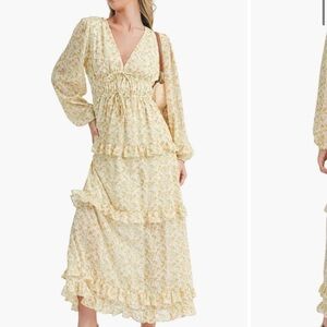 Lush Cream and Yellow Floral Long Sleeve Dress, NWT, Size: M
